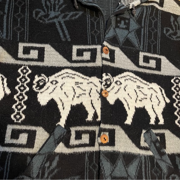 Vintage | Alpaca Wool Aztec Tribal Print Hooded Sweater Jacketet - Picture 5 of 7
